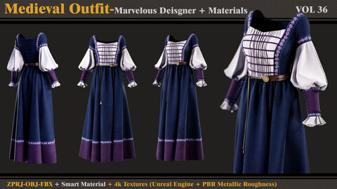 Medieval Outfit- MD/Clo3d + Smart Material + 4K Textures + OBJ + FBX (vol 36)