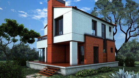 Minimal modern house 3D model scene