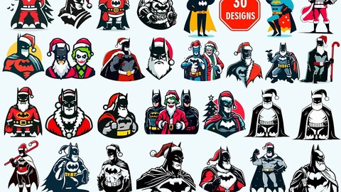 Batman Christmas vector, Santa Claus Batman, Superhero Christmas Svg Bundle, Comic SVG Bundle, Bat SVG Bundle, Bat Christmas svg, Anime SVG Bundle, Superhero Cut Files, Joker Svg bundle