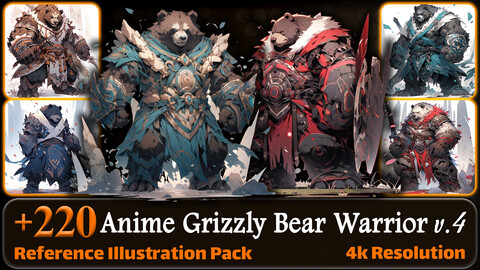 220 Anime Grizzly Bear Warrior (Full Body) Reference Pack | 4K | v.4
