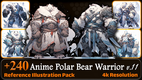 240 Anime Polar Bear Warrior (Full Body) Reference Pack | 4K | v.11