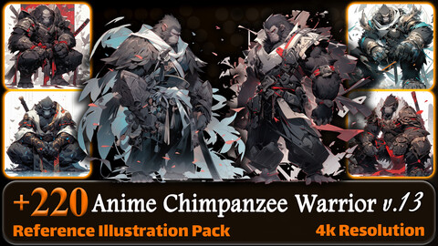 220 Anime Chimpanzee Warrior (Full Body) Reference Pack | 4K | v.13