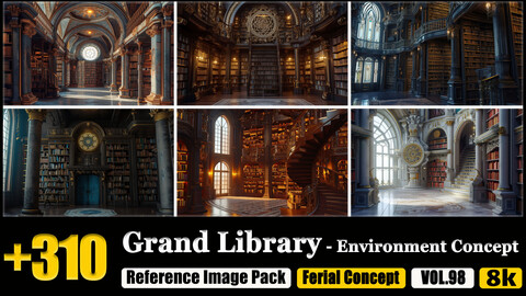 310 Grand Library Environment Concept Reference Image Pack v.98 |8K|