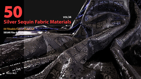 50 Tileable Silver Sequin Fabric Materials-VOL34 SBSAR