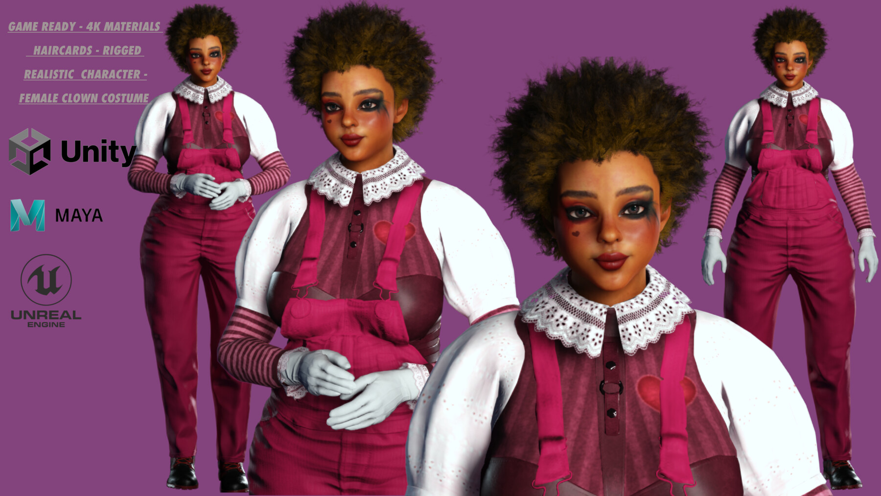 ArtStation - AAA 3D REALISTIC HUMAN CHARACTER - FEMALE CLOWN COSTUME /  COSPLAY | Game Assets