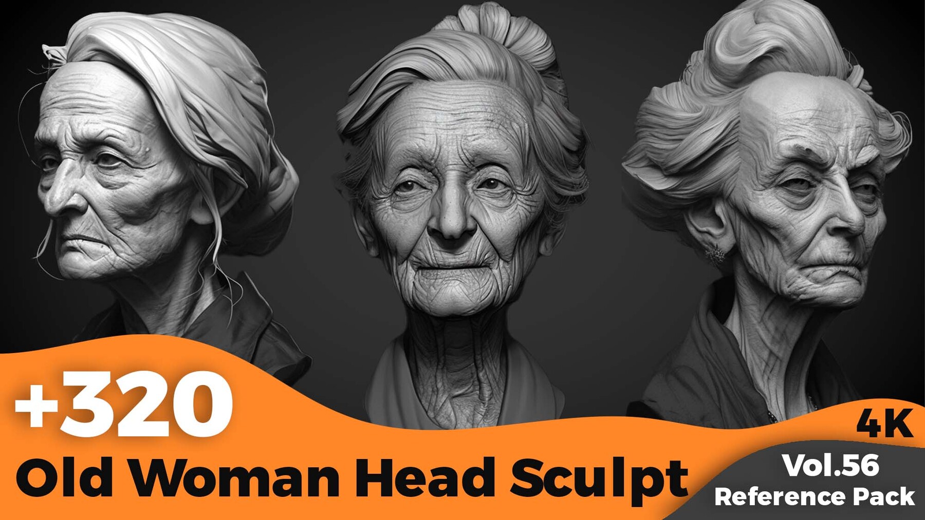 Tika Art - +320 Old Woman Head Sculpt References(4k)