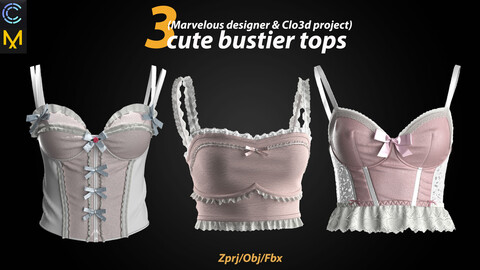 3 Bustier tops (Marvelousdesigner & Clo 3d project)