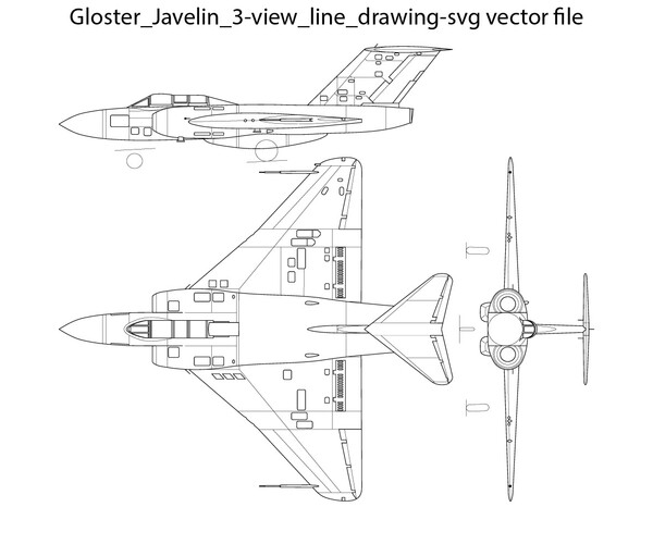 Artstation - Gloster Javelin 3 View Line Drawing Svg Vector File Air 