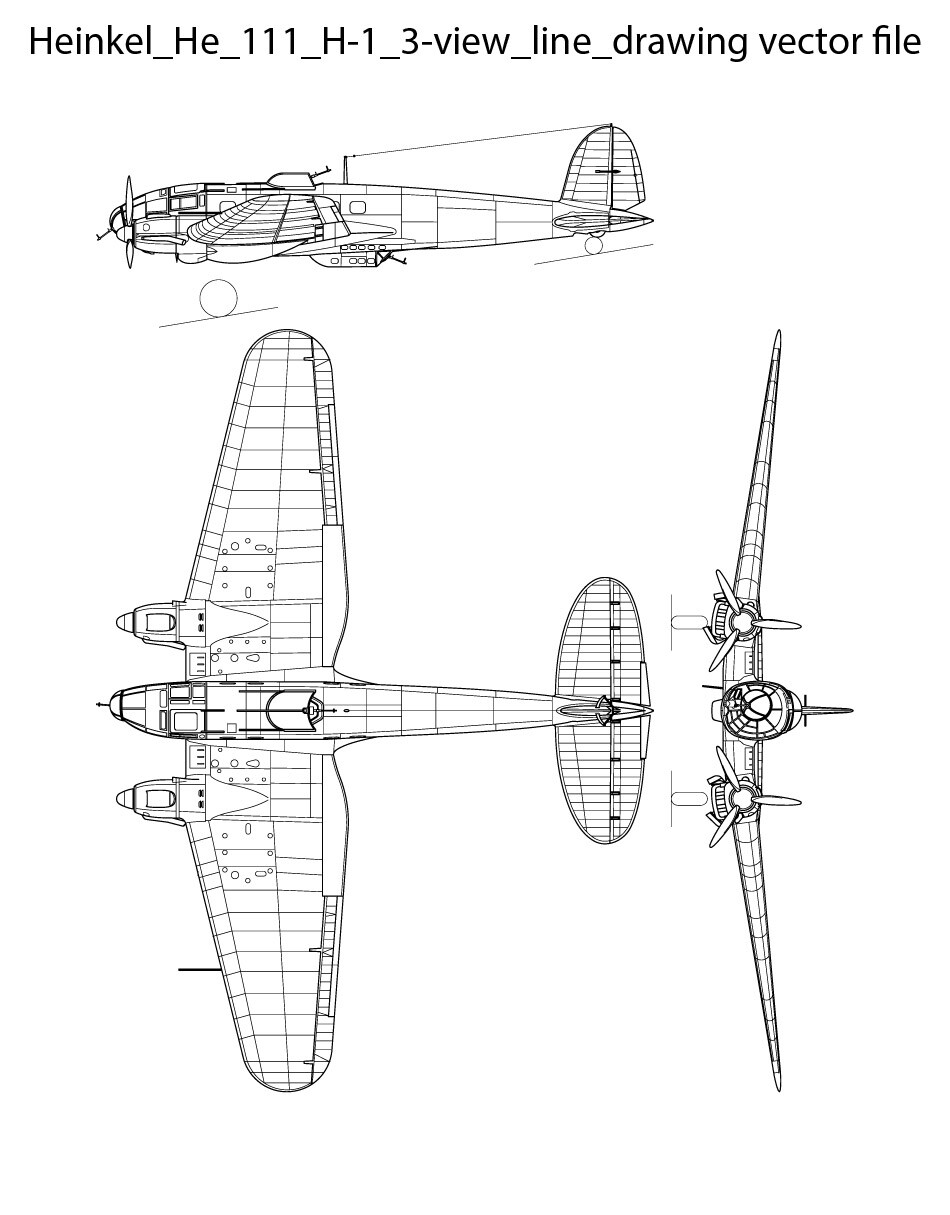 ArtStation - Heinkel He 111 H 1 3 view line drawing vector file Air ...