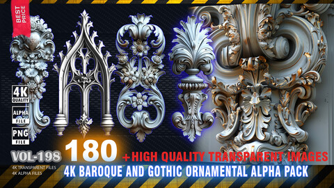 180 4K BAROQUE AND GOTHIC ORNAMENTAL ALPHA PACK - PART4(ALPHA AND TRANSPARENT PNG FILES) - HIGH END QUALITY RES - VOL 198
