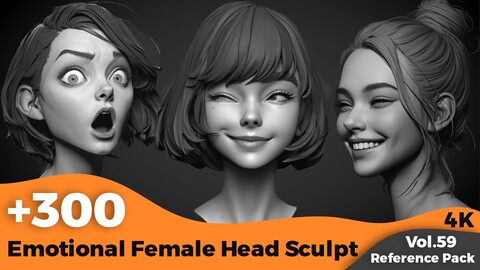 +300 Emotional Female Head Sculpt Reference(4k)