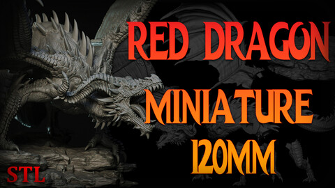 Young Red Dragon - 120mm Miniature STL