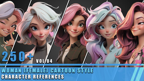 250+ Woman Female Cartoon Style - Character References Vol.04