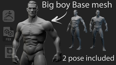 Bruce - 3D base mesh male full body #1 (highpoly, stylized)