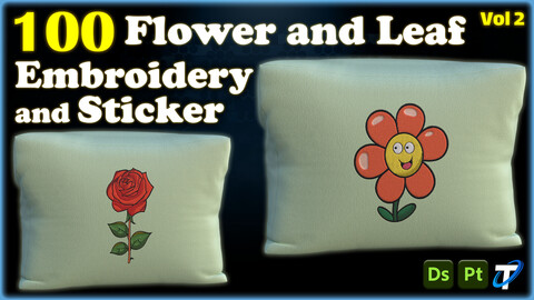 100 Flower and Leaf Embroidery and Sticker - Vol 2
