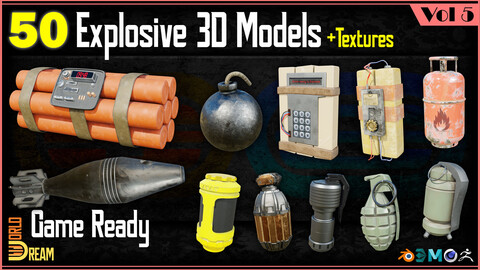 50 Explosive 3D Models with Textures | Game Ready | Vol 5