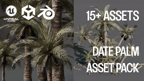 Realistic low-poly Date palm (Phoenix dactylifera) - Asset Pack