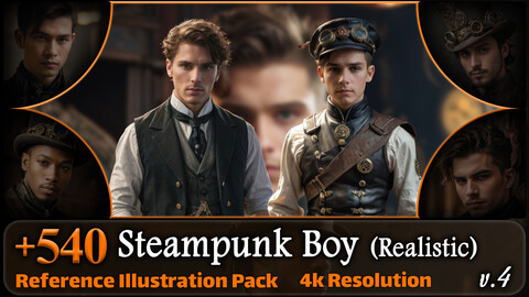 540 Realistic Steampunk Boy Reference Pack | 4K | v.4
