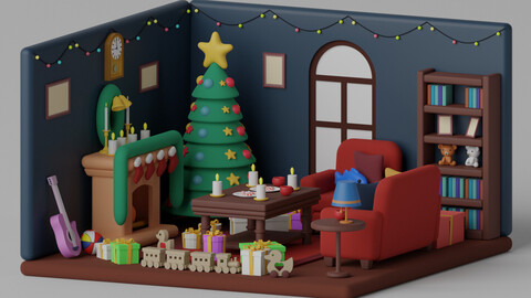 Cartoon Christmas Living Room 3D model