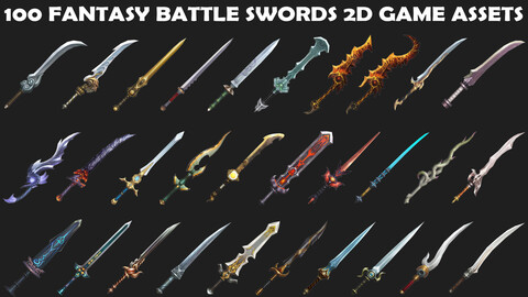 100 Fantasy Battle Sword 2D Game Asset