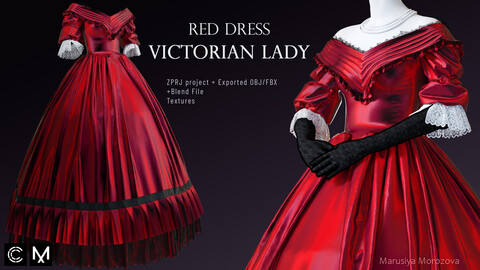 Victorian Lady in a Red Silk Dress