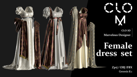 Female dress set / Marvelous Designer/Clo3D project file + OBJ, FBX