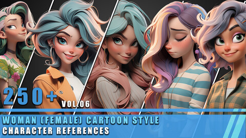 250+ Woman Female Cartoon Style - Character References Vol.06