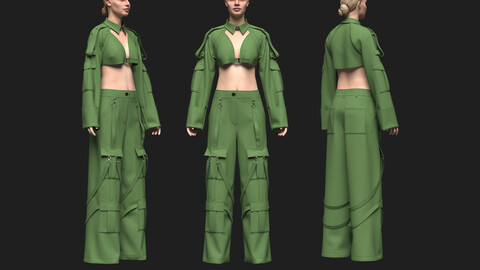 Women's Top and Cargo Pant Outfit 3d Model