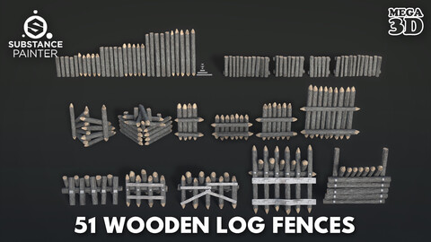 51 Lowpoly Wooden Log Fences - 240303