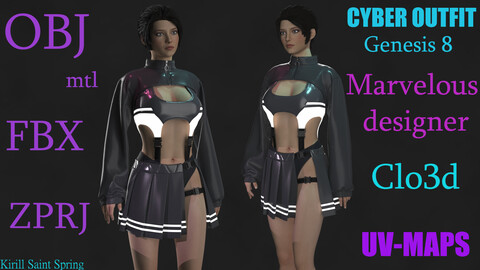 CYBER OUTFIT FEMALE  Marvelous designer/Clo3d OBJ mtl FBX ZPRJ