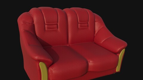 3d Red and yellow leather two seater sofa
