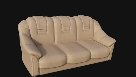 3d Beige leather three seater sofa