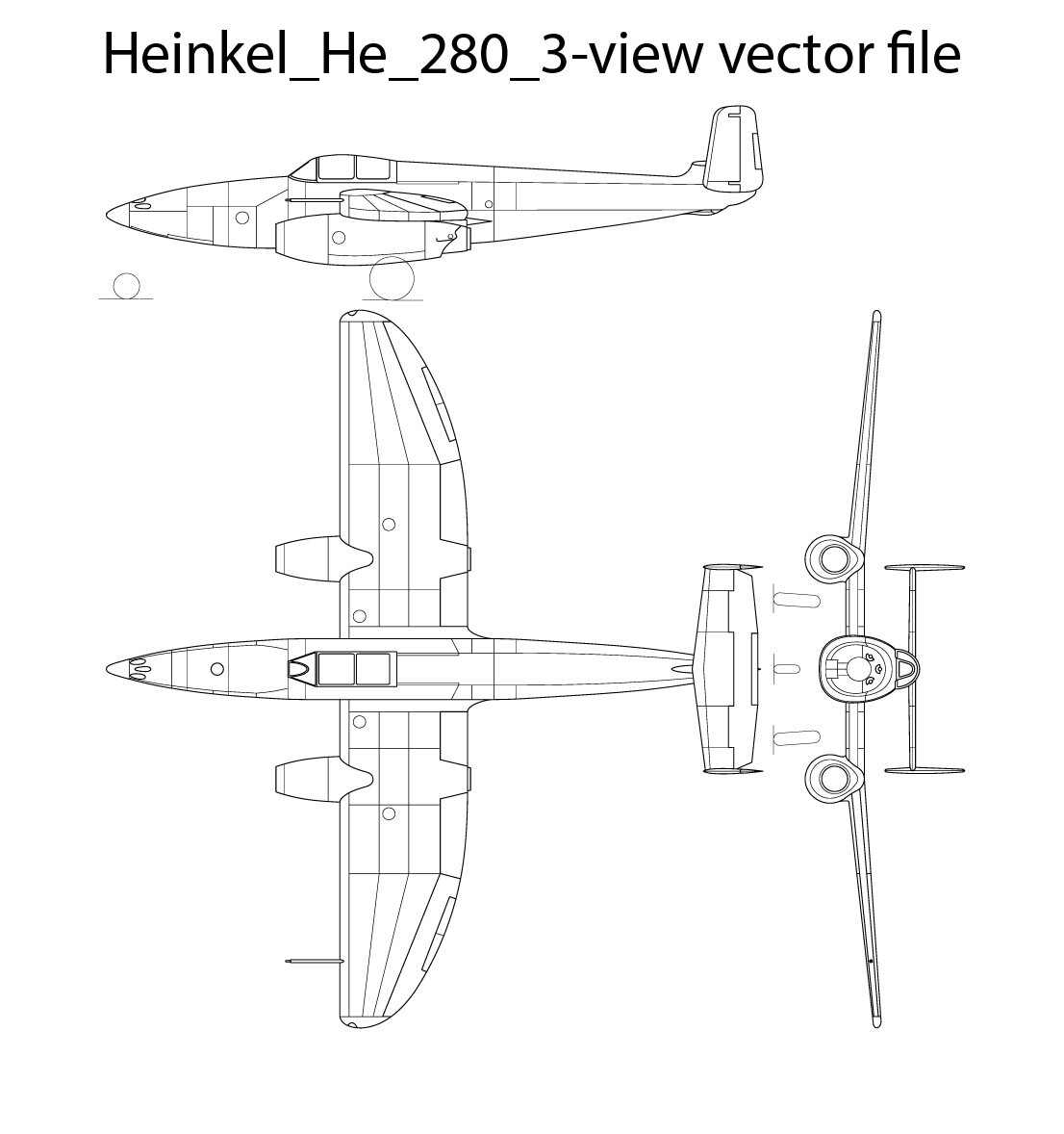 ArtStation - Heinkel He 280 3 view vector file vector file Air Plane ...