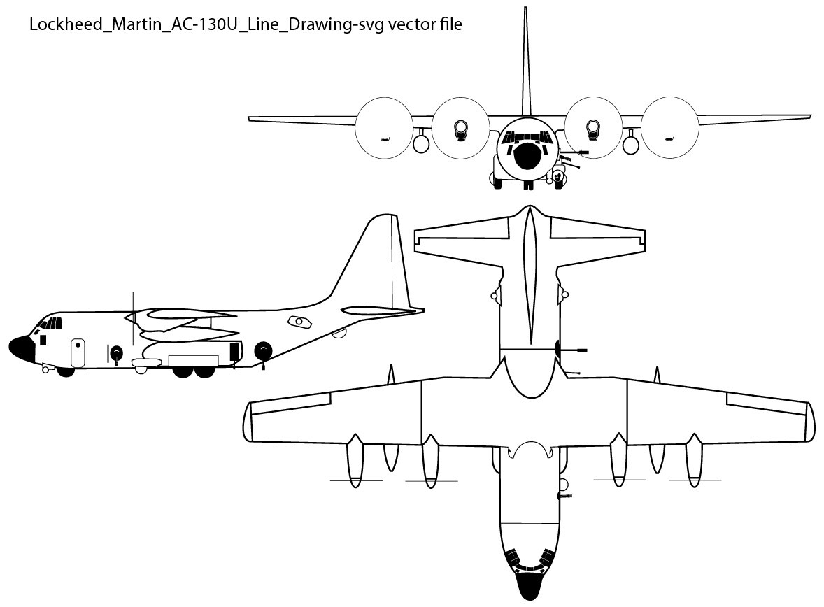 ArtStation - Lockheed Martin AC 130U Line Drawing svg vector file Air ...