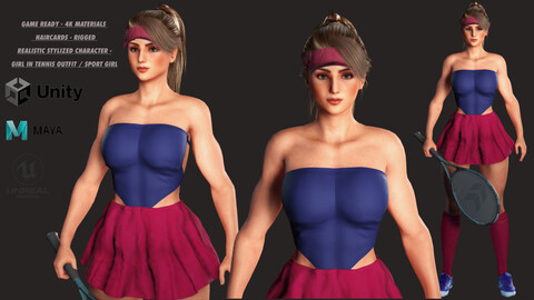 AAA 3D REALISTIC CHARACTER - MUSCULAR GIRL IN SPORT OUTFIT ( TENNIS )