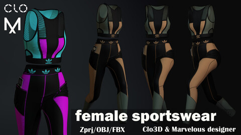 Female sportswear/Marvelous designer & Clo3D/ZPRJ+OBJ+FBX(Thick,thin,weld,unweld)