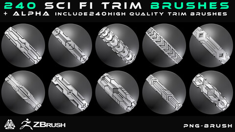 240 Sci fi trim brushes + 240 Alpha