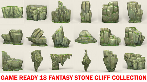 3D Game Ready 18 Stone Cliff Collection