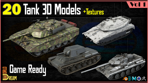 20 Tank 3D Models with Textures | Game Ready | Vol 1