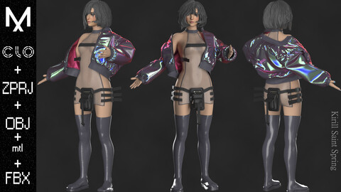 Cyber Outfit Female Marvelous designer/Clo3d OBJ mtl FBX ZPRJ