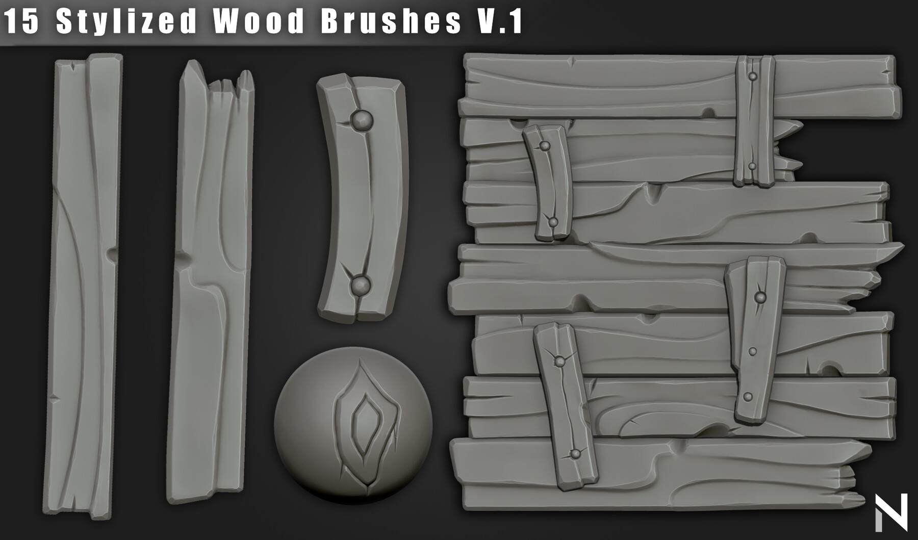 ArtStation - 15 Stylized Wood Brushes for Zbrush | Brushes