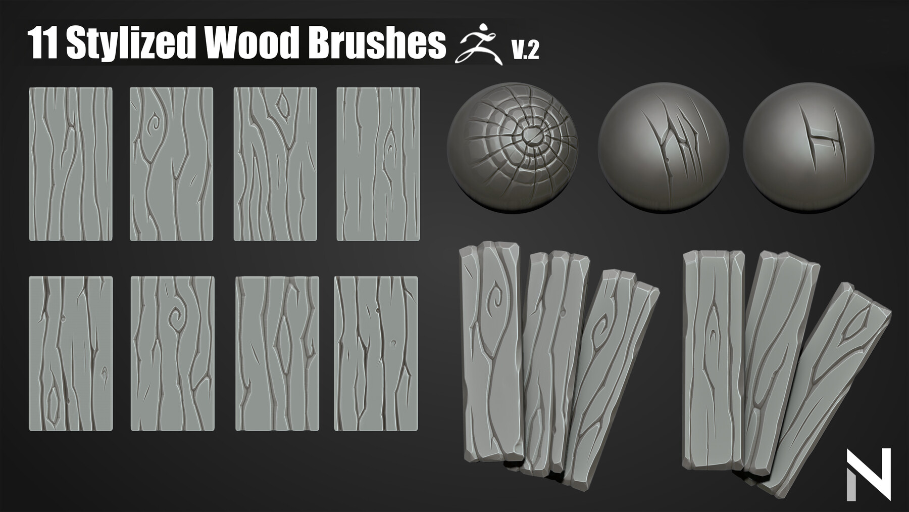 ArtStation - 11 Stylized Wood Patterns for Zbrush V2 | Brushes