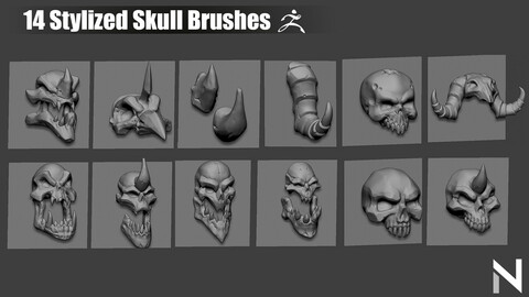 14 Stylized Skull Brushes for Zbrush