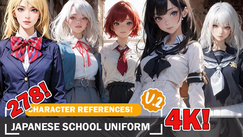 278 Charming Japanese School Girl Uniform Beauties Character References and Designs Reference Art V2 4K