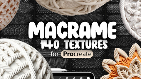 140 Procreate Macrame Textures | Procreate Square Knot Macrame Texture | Procreate Rope Texture Brush | Clove Hitch Macrame Texture Brush