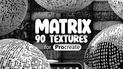 90 Procreate Matrix Textures | Procreate Binary Texture Brushes | Procreate Binary Code Pattern | Procreate Mosaic Binary Texture Brush