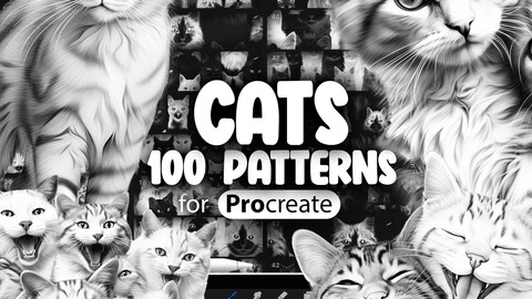 100 Procreate Cats Patterns | Pet Pattern Procreate Seamless Pattern Brushes | Cat Breed Procreate Brushes | Animal Procreate Pattern