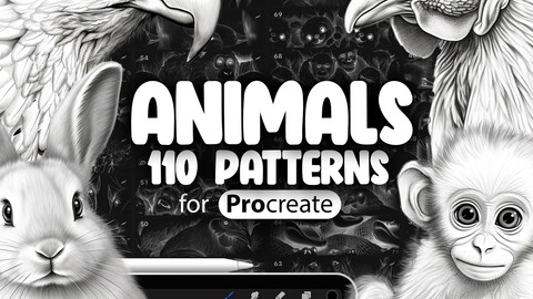 110 Procreate Animals Patterns | Animal Procreate Seamless Pattern Brushes | Hamster Procreate Brushes | Parrot Procreate Brushes | Rabbit Procreate Brushes | Cow Procreate Brushes | Pig Procreate Brushes | Sheep Chicken Duck Procreate Brushes