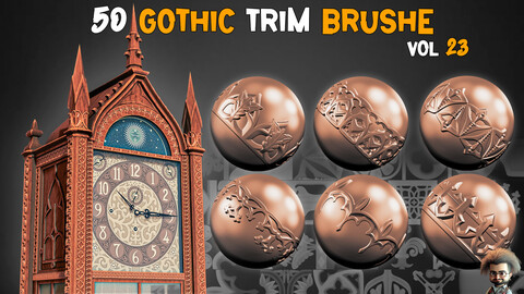 50 Gothic Trim Brushes + 3D Models - Vol 23