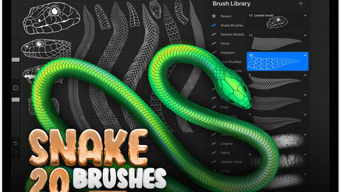 20 Procreate Snake Skin Brushes | Procreate Snake Scale Stamps | Procreate Snake Textures | Procreate Snake Tails Brushes | Procreate Snake Head Brushes | Procreate Snake Pattern Brushes | Procreate Animals Brushes |